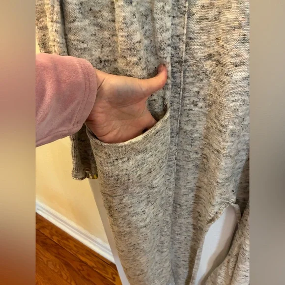 Zara Marled Neutral Open-Front Long Duster Cardigan with Split Back - Picture 4 of 9